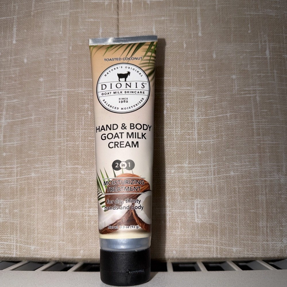 Dionis Hand & Body Goat Milk Cream, Toasted Coconut, 2-in-1 Moisturizing